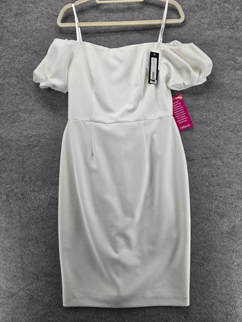 Betsy & Adam Dress Womens 12 White Off Shoulder Sheath Short Sleeve Party Event